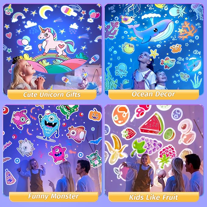 PIKOY Star Projector for Kids Gifts, 15 Films+15 Soothing Sounds Machine Baby Night Light Projector, Remote 360° Rotation Fruit Ocean Star Lights for Ceiling Decor, Kawaii Birthday Gifts Girls Toys