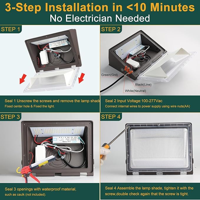 10Pack 150W LED Wall Pack Lights, 100-277v Dusk to Dawn with Photocell, 22500Lm 5000K Daylight IP65 Waterproof Outdoor Security Lighting, Energy Saving, ETL | 5-Year Warranty(Height:10~20ft)
