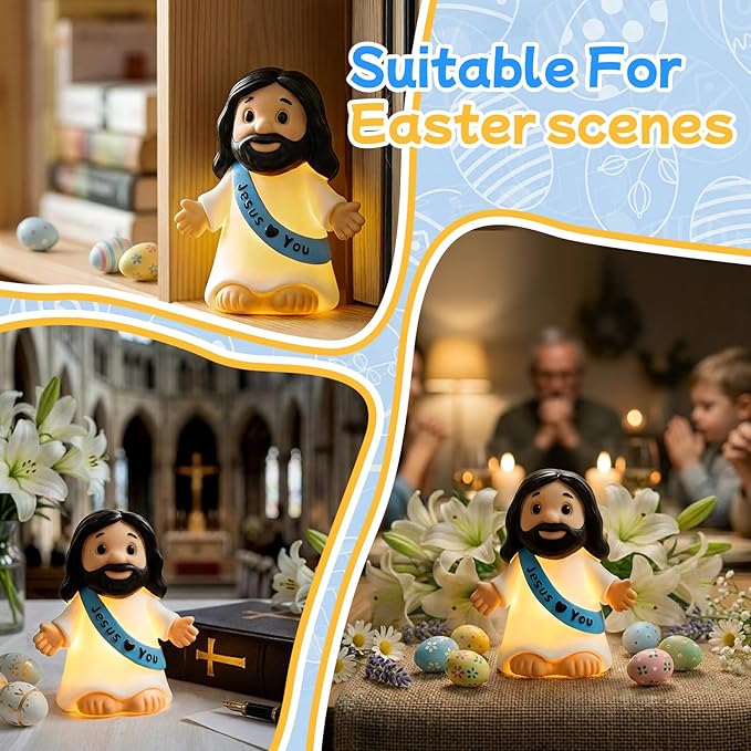 Jesus Night Light,Resin Jesus Sculpture Lamps,Religious Statue Lamp, Easter Table Lamp for Bedroom Desktop Holiday Decoration,Easter and Baptism Gifts