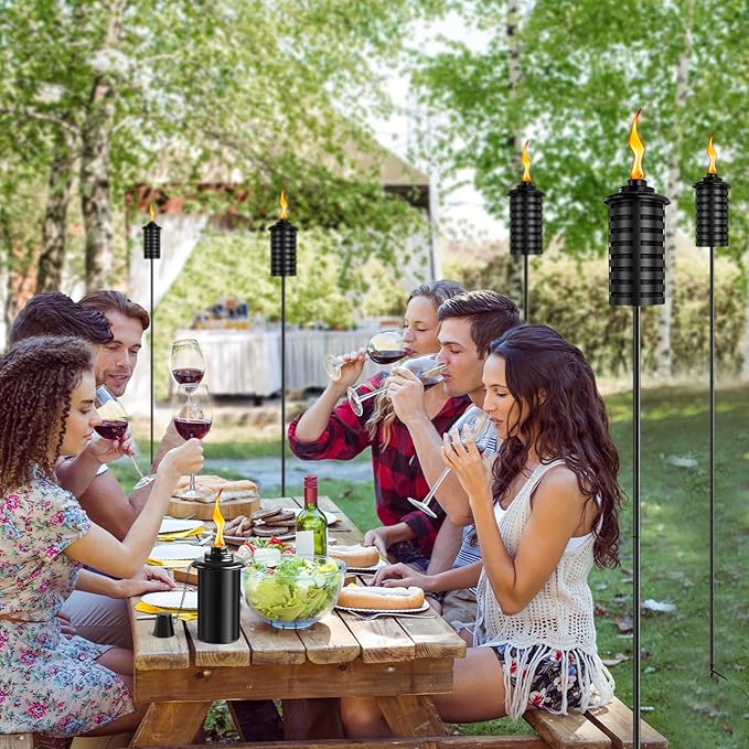 ZSZMFH 4 Pcs Metal Torch for Outside, 16oz Outdoor Metal Torch Garden Décor,59-Inch Upgraded Citronella Torches with 3-Prong Grounded Stake, Table Top Torches for Party Patio Pathway