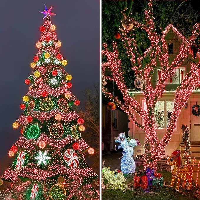 QITONG 165ft 500 LED Red Christmas Lights, Christmas String Lights Outdoor Waterproof Plug in, Green Wire Twinkle Light Indoor with 8 Modes