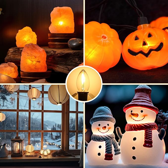 Enhon Accessory Cord with LED Light Bulb, 60.7Ft Light Clip Replacement Cord with 36 C7 Bulb Fused Switch Plug for Christmas Village Trees Blow Mold Salt Lamp Holiday Party House Decoration