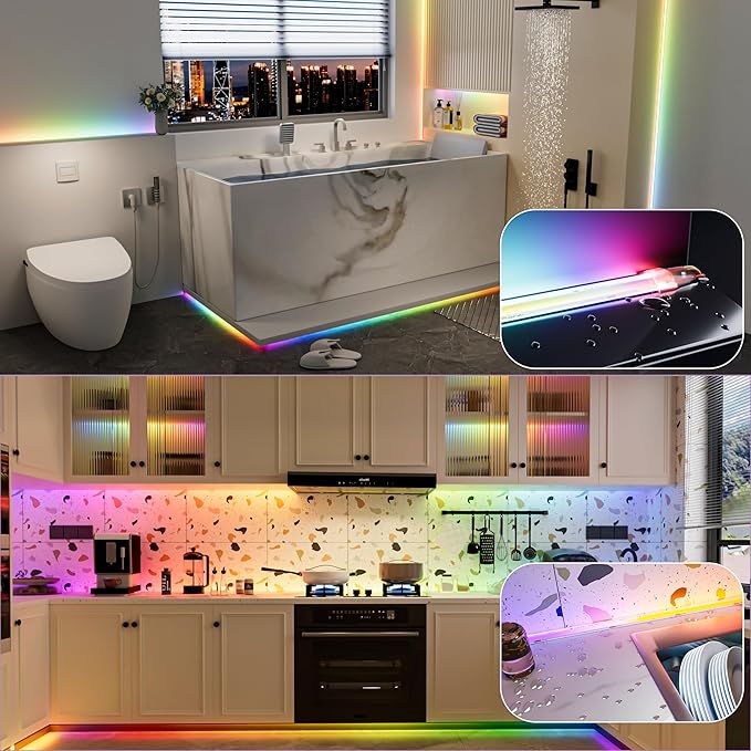 PAUTIX IP65 Waterproof RGB Smart IC COB LED Strip Light Addressable 16.4ft/5m,24V Color Flowing Strip Light Multicolor Flexible Tape Lights for TV,Room,Party DIY Decoration(Without Controller&Adapter)