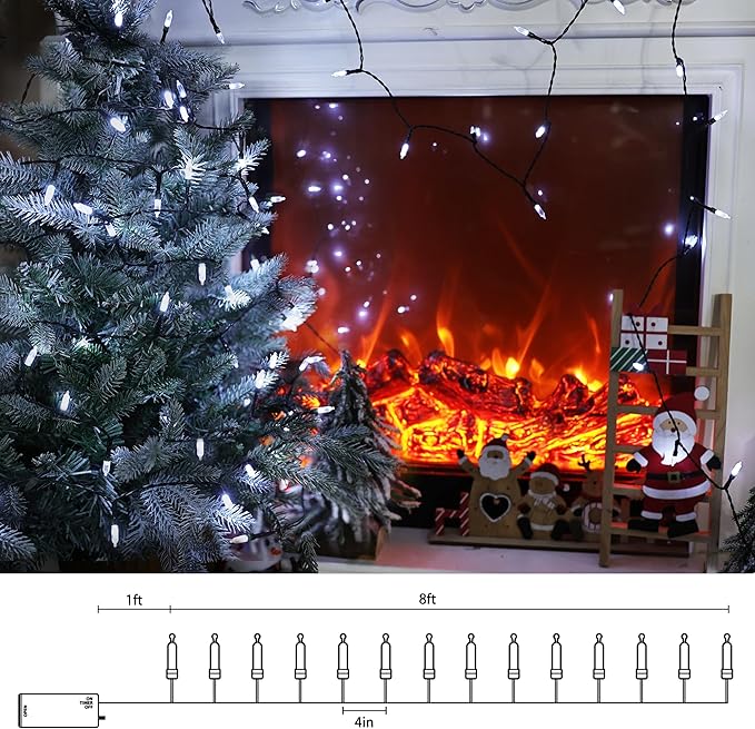 Lomotech Battery Operated Christmas Lights - 2 Pack Total 16ft 50LEDs Battery Mini String Lights with Timer for Home, Garden, Party, Holiday, Tree Decoration (Green Wire, White)