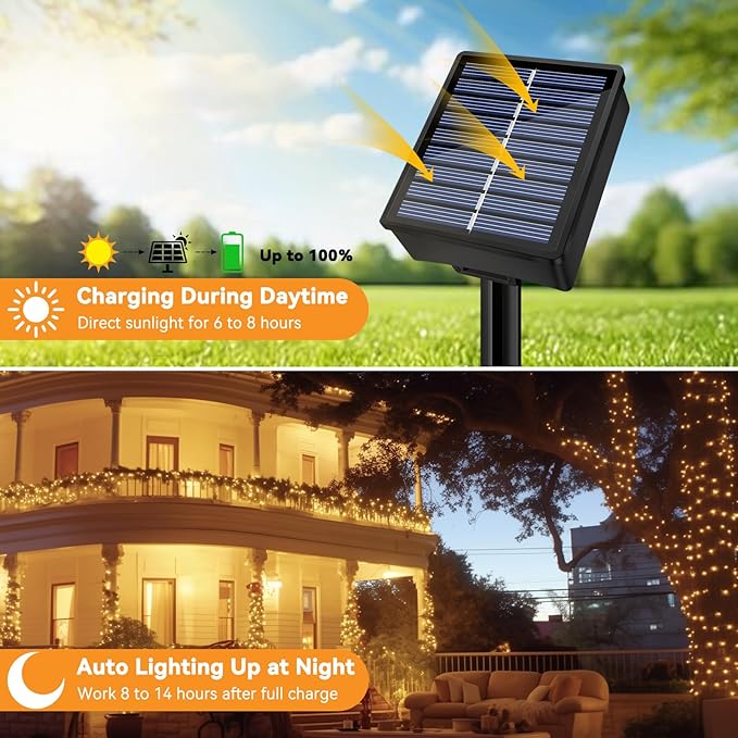 Solar String Lights Outdoor Waterproof 4 Pack Total 132ft 400LED 8 Modes Twinkle Lights Solar Fairy Lights for Patio, Garden Yard Party Tree Christmas Halloween Decoration Warm White