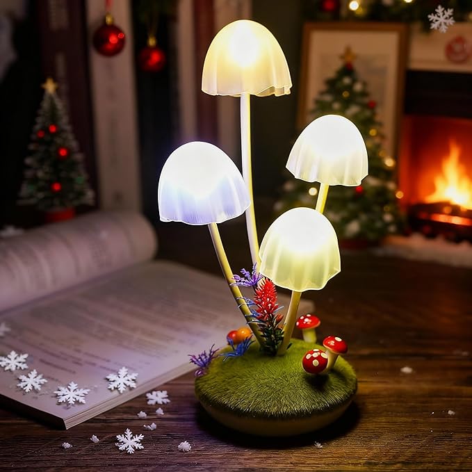 Mushroom Lamp Cute Night Light, Rechargeable Mushroom Decor Small Table Lamps, Dual-Colors Bedside Lights with Dimmable Remote & Timer, Gift for Kids Teen Girls Bedroom