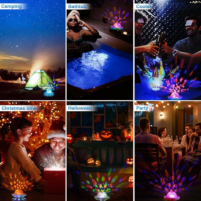 Floating Pool Lights(6 Pack), Pool Lights IP68 Waterproof, Rechargeable RGB Upper and Lower Color Changing Pool Floating Lights with 13 Color Changing LED Light for Pools, Garden,Paths