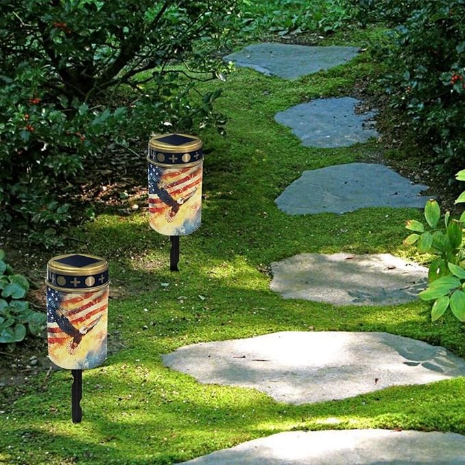 USA Eagle Flag Prayer Cemetery Solar Lights for Grave Cemetery Decor Candle Lamp Solar Powered Landscape Lights