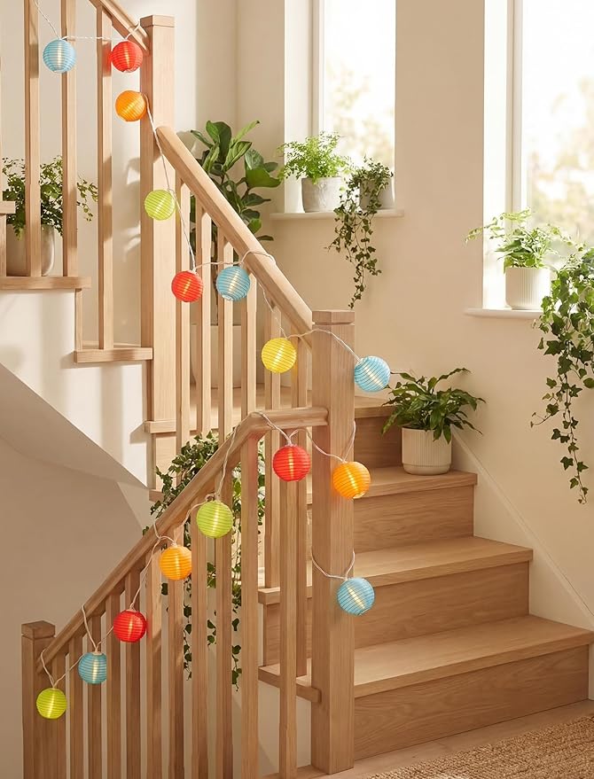 8.5Ft Lantern String Lights Plug in, Spring Outdoor Decor Fairy Lights with 10 LED Multicolor Lanterns, Waterproof Hanging Patio Lights for Summer Hawaiian Camping Tent Holiday Party Garden