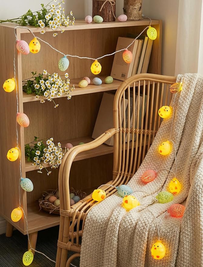 LED Easter Yellow Chicks Cracked Egg String Lights, 8.5Ft Plug in Eggs Lights Indoor Easter Decorations, 10 Multicolor Easter Fairy Lights for Outdoor Party Birthday Garden Spring Home Decor for Kids
