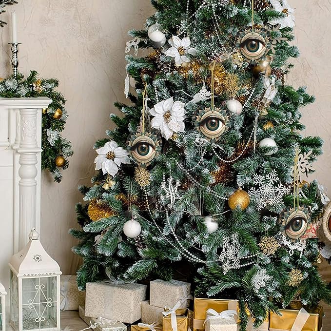 Ethnic Flowers Eye of Evil Christmas Ornaments, Christmas Decorations Xmas Tree Hanging Ornaments, Heart-Shaped Ceramic Festive Keepsake Gift for Christmas Decorations Holiday Home Party