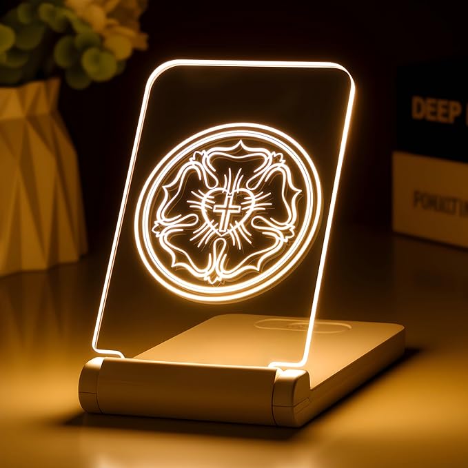 lacte & melle Lutheran Rose Cross Night Light Christian Gifts - Martin Luther Seal LED Lamp, Dimmable Foldable Protestant Decor with Timer, Confirmation Pastor Christmas Gift for Men Women