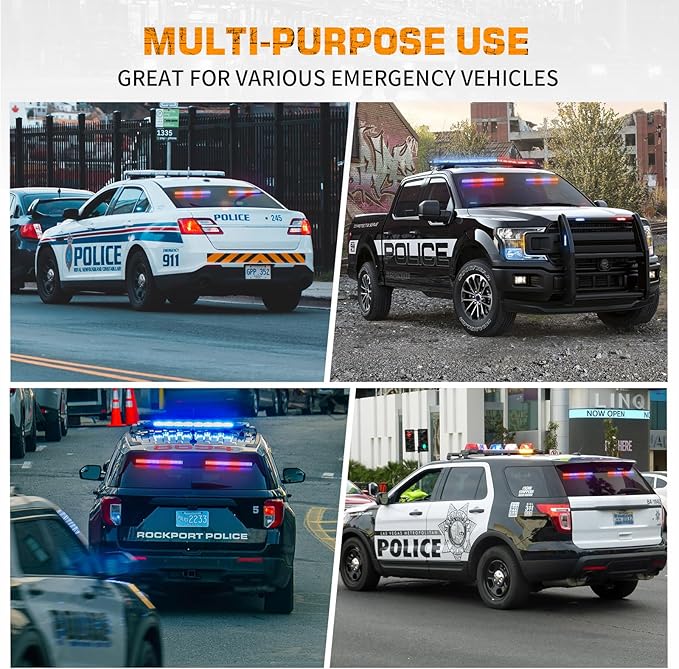 XRIDONSEN 2 in 1 Red Blue Traffic Advisor Police Light Bar 144 LED Interior Front Windshield Dash Rear Window Police Lights Emergency Strobe Warning Hazard Safety for Vehicles Trucks (2x17.7 inch)