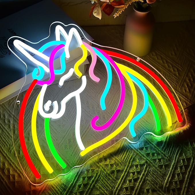 Unicorn Neon Sign for Wall Decor Dimmable Rainbow Unicorn LED Neon Light for Girls Room Decor Colorful Anime Signs for Kids Room Bedroom Party Birthday Gifts for Girls Kids Size 13.8 * 11.9in(P041)