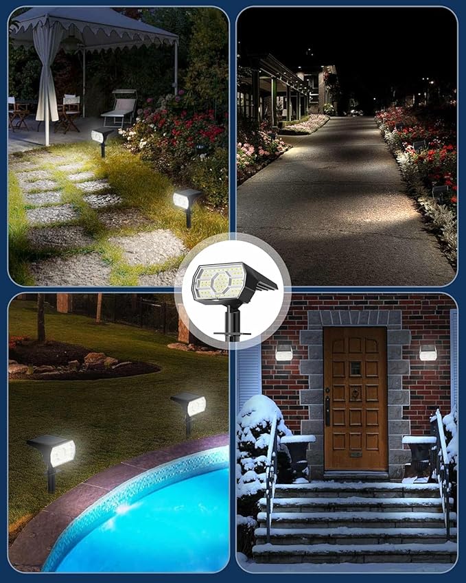 Kaxiida Solar Lights Outdoor Waterproof IP68, 3 Lighting Models Solar Powered Spot Lights Outdoor, 56LED Solar Light Dusk to Dawn for Yard Patio Garden Pathway Landscape Lighting (White, 8 Pack)