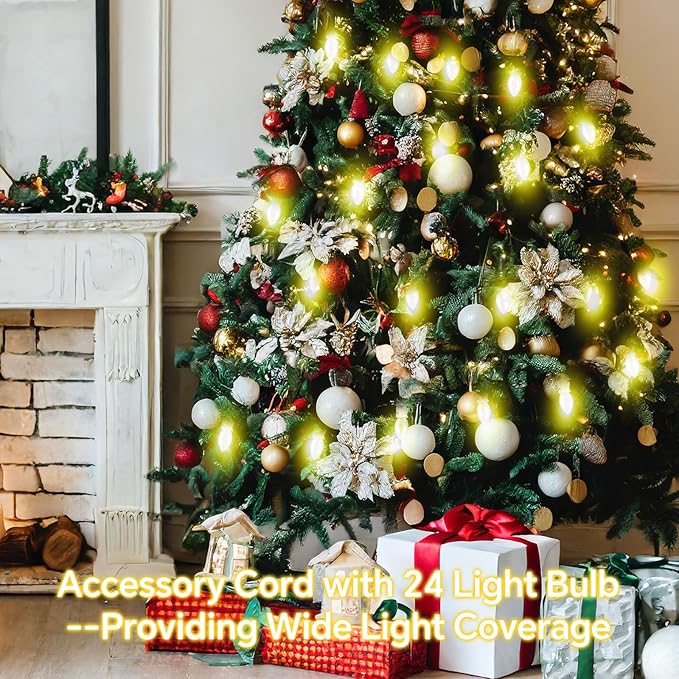 Enhon Accessory Cord with LED Light Bulb, 41ft Light Clip Replacement Cord with 24 C7 Bulb Fused Switch Plug for Christmas House Village Trees Blow Mold Party Salt Lamp Holiday Decoration
