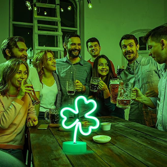 Clover Neon Signs Lights - Green Neon Signs Lights USB/Battery Powered Led Lucky Desktop Decor for Wedding Birthday Party Bedroom Shop Bar Christmas Gift Shop St Patricks Day Decor