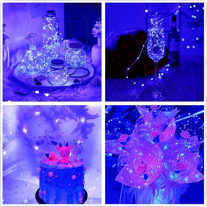 Blue Fairy Lights Battery Operated 3 Speed Modes 7Ft 20 LED Mini Christmas Tree String Waterproof Twinkle Firefly for Bedroom Thanksgiving Valentine's Decor