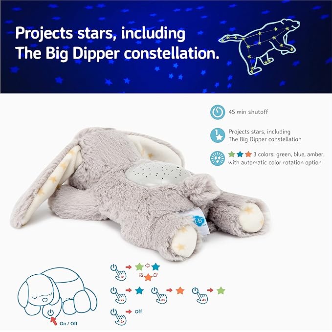 Cloud b Dream Buddies Benny The Bunny - The Soothing Mini Baby Night Light Kids Love | Star Projector Sleep Aid with Gentle Lights and Auto Shut Off | Newborn Essentials Baby Toys