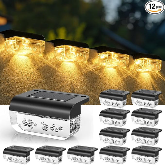 Solar Step Lights Outdoor, 12 Pack Solar Fence Lights, LED Waterproof Deck Lights for Outside, Step, Fence, Deck, Stair, Pool and Yard, Warm White