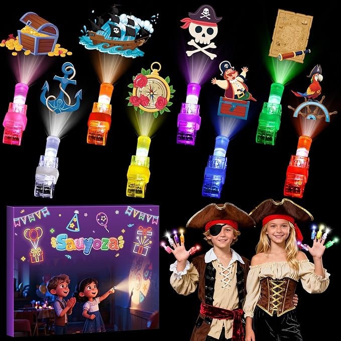36 Pack Pirate Party Favors LED Finger Lights, Light up Pirate Toys for Kids, Goodie Bag Stuffers Treasure Chest Classroom Rewards, Birthday Party Games Gifts