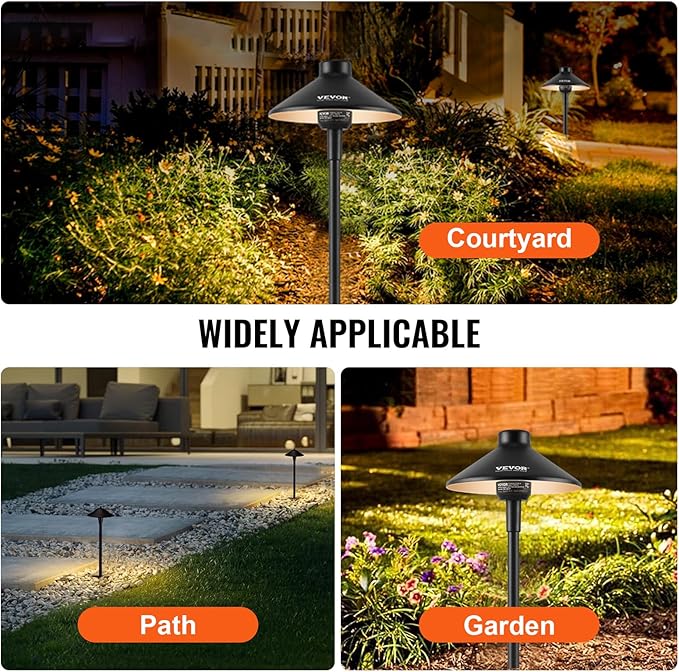 VEVOR 8 Pack Low Voltage Landscape Path Lights, 3W 210LM 12V-24VAC/DC Outdoor LED Pathway Lighting, 3000K Warm White Walkway Lights with Quick Connectors, IP66 Waterproof for Yard Garden Sidewalk