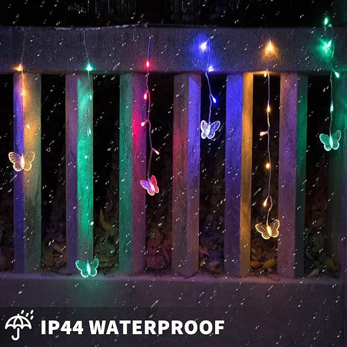 Butterfly Solar Lights Outdoor 13ft LED Fairy Curtain Light with Remote, USB Rechargable Waterproof Solar Firefly Lights Butterfly Decor for Garden Patio Fence Balcony Yard Tent Easter (Multicolor)