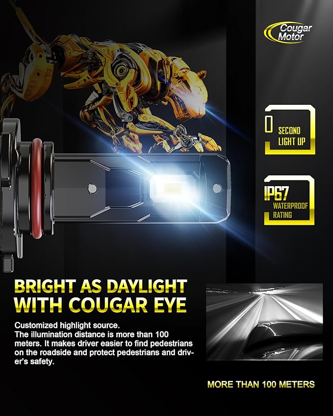 Cougar Motor 9005 9006 Bulbs, HB3 HB4 Fog Lights Bulb Combo (2 Sets) Wireless 6500K Slim Compact Design Non-polarity Fog Light Driving Light Bulbs, Plug-N-Play Pack of 4