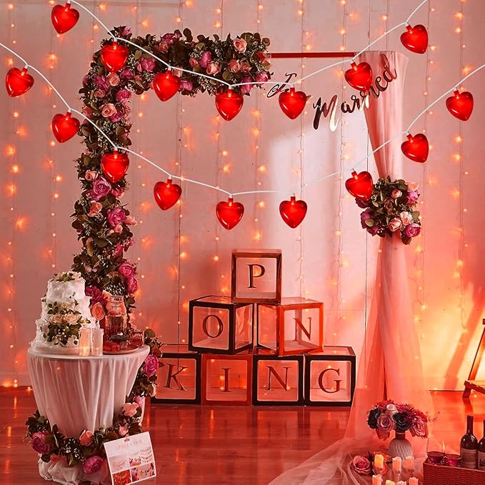 Red Heart String Lights, 8.5Ft Valentines Day Decorations Light with 10 LED Red Heart Lights, Connectable Romantic Fairy Light for Wedding Valentine's Day Anniversary Indoor Party Decor