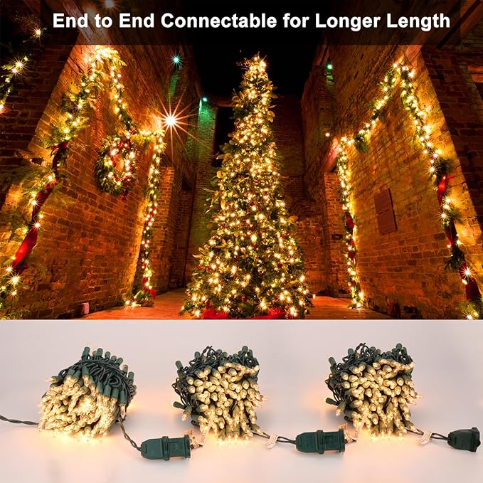 Brizled Warm White Clear Christmas Lights Connectable, 21FT 100 Count Mini Incandescent String Lights Plug in, Waterproof Xmas Tree Lights Green Wire for Indoor Outdoor Home Party Garden Yard Decor