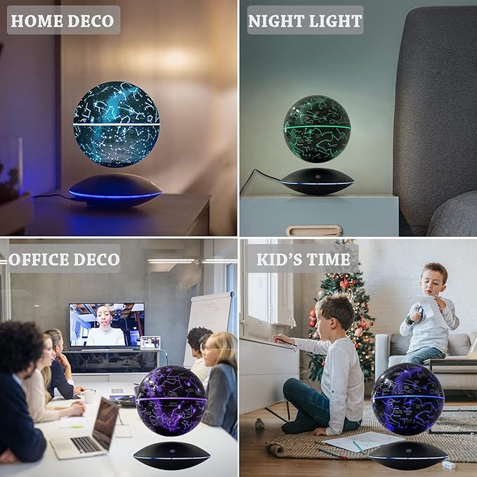 Magnetic Levitating Globe with LED Light,Floating Globes Constellation Ball Night Light Cool Tech Children Educational Gift Home Office Desk Decor