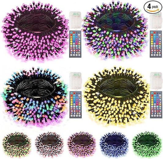 Color Changing Christmas String Lights with Remote, 4 Pack Total 66.6 FT 200 LED String Lights Indoor Outdoor Decoration, 34 Colors Twinkle Fairy Lights for Easter Valentines Decoration