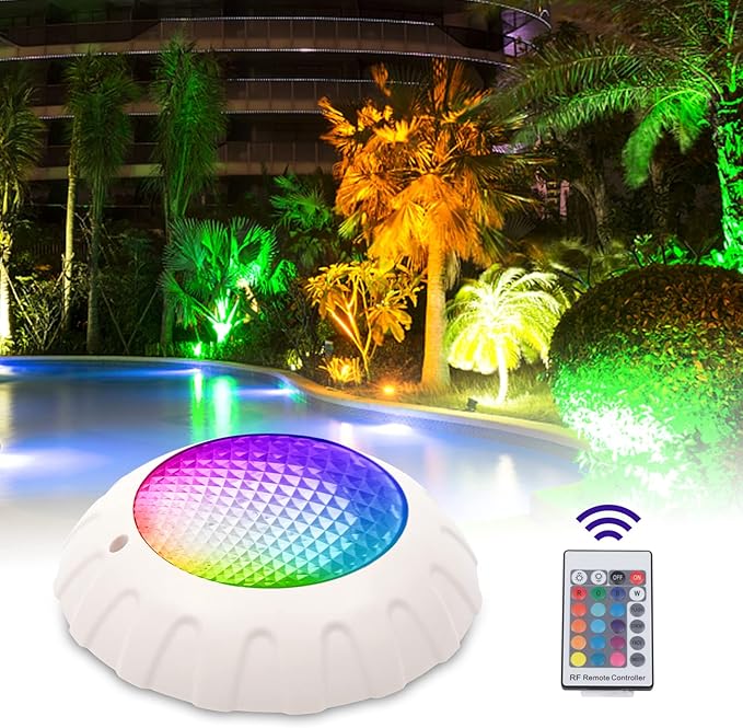 38W 12V LED Pool Light 3800LM RGB Color-Changing Waterproof IP68 Underwater LED Lights 120° Swimming Pool Fountain Pond Colorful Lamp with Remote Controller