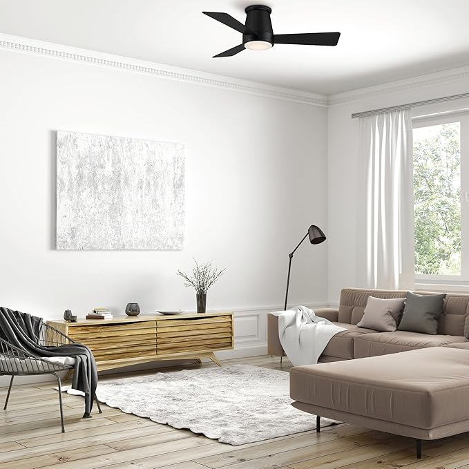 WAC Lighting Hug 3-Blade Aluminum Smart Flush Mount Ceiling Fan in Matte Black