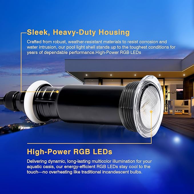 Pool Lights for Inground Pool, Direct Replacement for Pentair GloBrite, 1.5 Inch LED Color Inground Pool & Spa Light, IP68 Waterproof, AC12V, 50 ft Cord