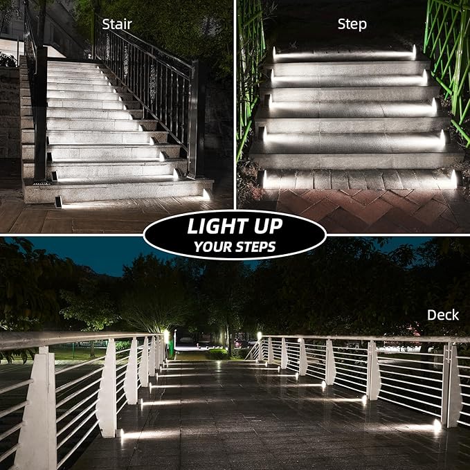 NIORSUN Solar Step Lights for Outside, Stair Light Outdoor Waterproof IP67 Auto On Off,Cool White Light,Solar Lights for Steps,Stair,Patio,Yard,Porch,Front Door,Sidewalk,Deck Decor,Brown,6 Pack