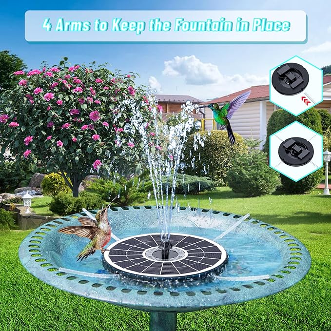 Remote Control Solar Water Fountain, 2026 Upgrade 6W Solar Bird Bath Fountain Pump with 3 Spray Heights, 3 Brightness,4000mAh Battery, LED Lights, for Hummingbird,Garden, Pond, Pool, and Patio