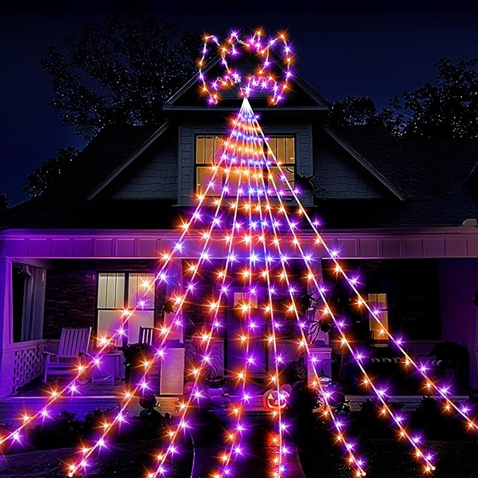 Halloween Decorations String Lights with Bats,300 LEDs 8 Modes Halloween Lights,16.4Ft Outdoor Indoor for Tree,Roof,Yard,Garden & Party Decor (Purple Orange)