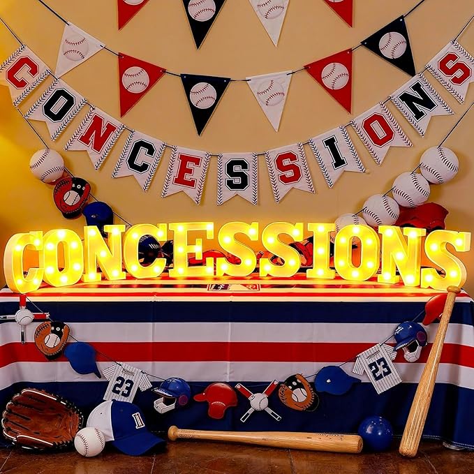 11 Pcs Concessions Large LED Letter Sign Lights Battery Powered Baseball Party Decorations for Baseball Party Gift Tabletop