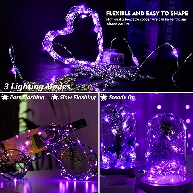AIKEI 48 Pack LED Fairy Lights Battery Operated, Mini String Lights Waterproof 7 Feet 20 Led Firefly Starry Lamps for Wedding Party Bedroom Garden Halloween Christmas Decoration Purple