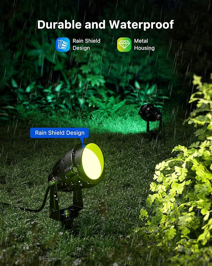 4 Pack RGB Landscape 12W Spotlights for Outdoor & Indoor Decoration Waterproof 120V Wired Color Changing Spot Light with Remote for Lighting Garden Tree, Potted Flowers, Cabinet Display, Artwork
