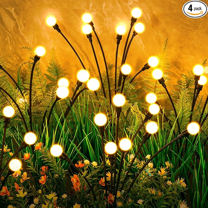 Solar Lights Outdoor(4 Pack, 32 LEDs), ASMAD Solar Garden Lights, Outdoor Decorations, Firefly Light for Patio Decor, Big Bulb, Unique Gifts for Women, Gifts for Grandma