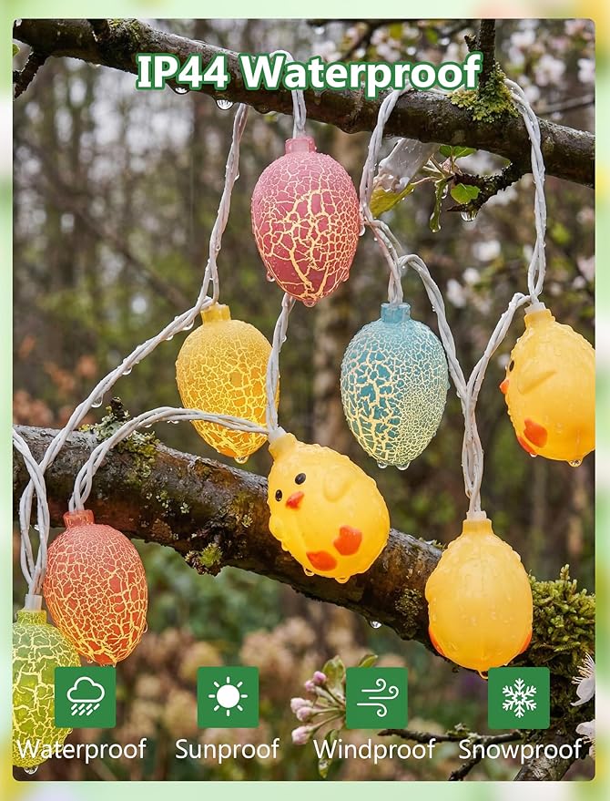 Easter Egg Chicken String Lights Plug in, 8.5Ft Outdoor Easter Decorations Lights with 10 LED Egg Chicken Pastel Fairy Lights Waterproof for Indoor Outdoor Spring Party Garden Home Window Decor