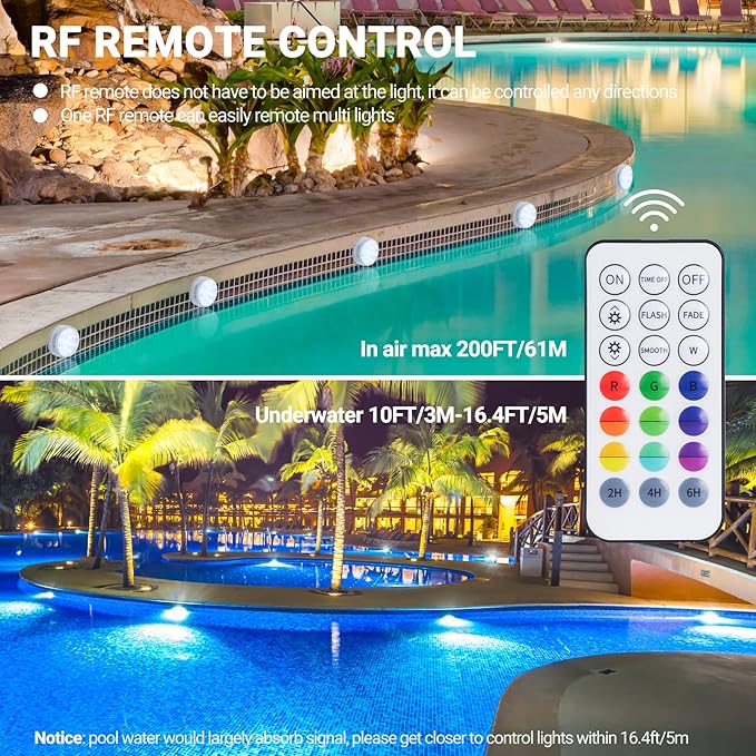 LOFTEK Submersible LED Lights with Remote, 13 LED Pool Lights for Inground Above Ground Pool with Magnets &Suction Cups,16 Color Changing Underwater Light for Ponds Battery Operated, 2 Pack