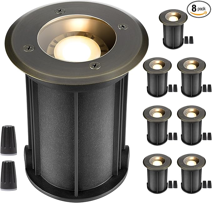 Gardenreet MR16 Well Light - Solid Brass Weatherproof Replaceable Bulb Low Voltage Inground Lighting, LED Electric 12V Fixture, Antique Bronze for Patio Wall Yard Without MR16 Bulb