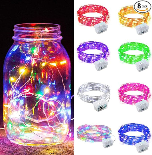 8 Pack Fairy Lights 7Ft 20 LED Twinkle String Lights Battery Operated Waterproof Firefly Starry for Mason Jar Party Wedding Christmas Valentines Day,8-Colors