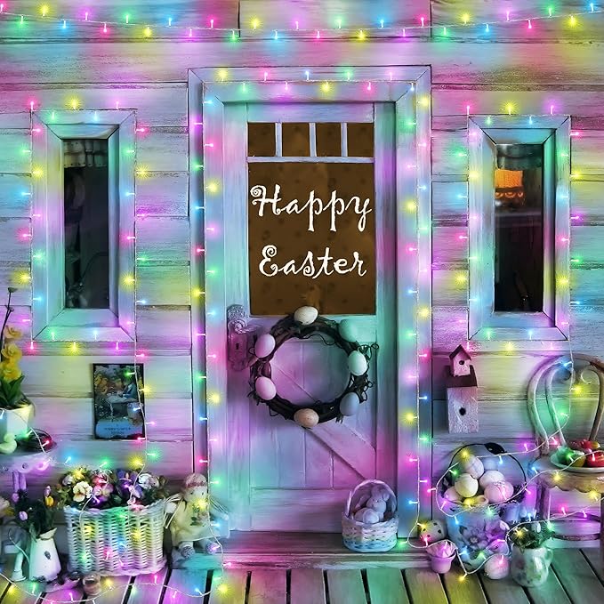 Joomer Easter String Lights 33FT 100 LED String Lights with 8 Modes Timer Connectable Waterproof Plug in Indoor Outdoor, Pastel Fairy light for Easter Decorations