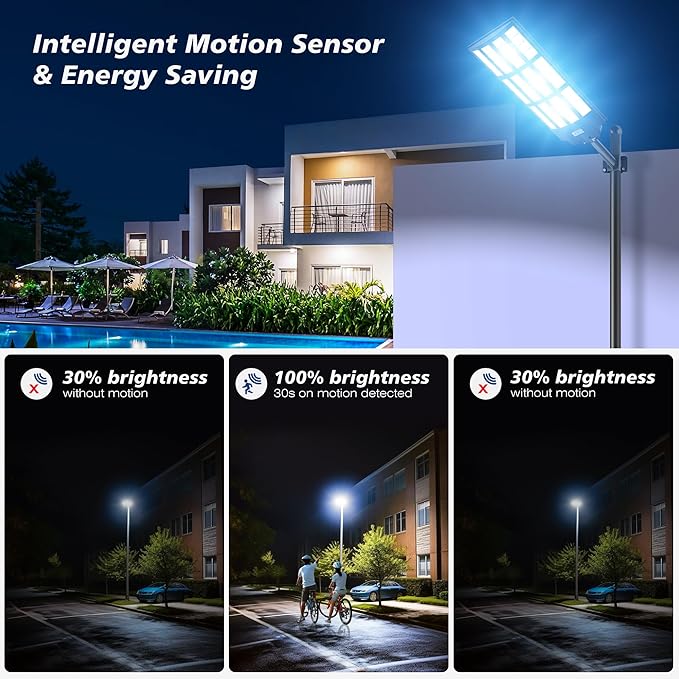10000W Solar Street Lights Outdoor - Wide Angle Solar Lights Outdoor Motion Sensor, Commercial Parking Lot Light Dusk to Dawn, 7000K LED Street Light Heavy Duty IP66 Waterproof 2-Pack