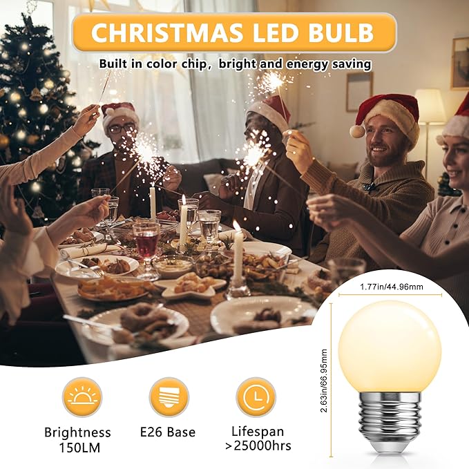 Flaspar Small G14 LED Globe Light Bulb, 1W G45 LED Vanity Bulb 15W Equivalent, Warm White 3000K E26 Base, Colored Light Bulbs for Bathroom Mirror Halloween Christmas Wedding Party Decor, 6 Pack