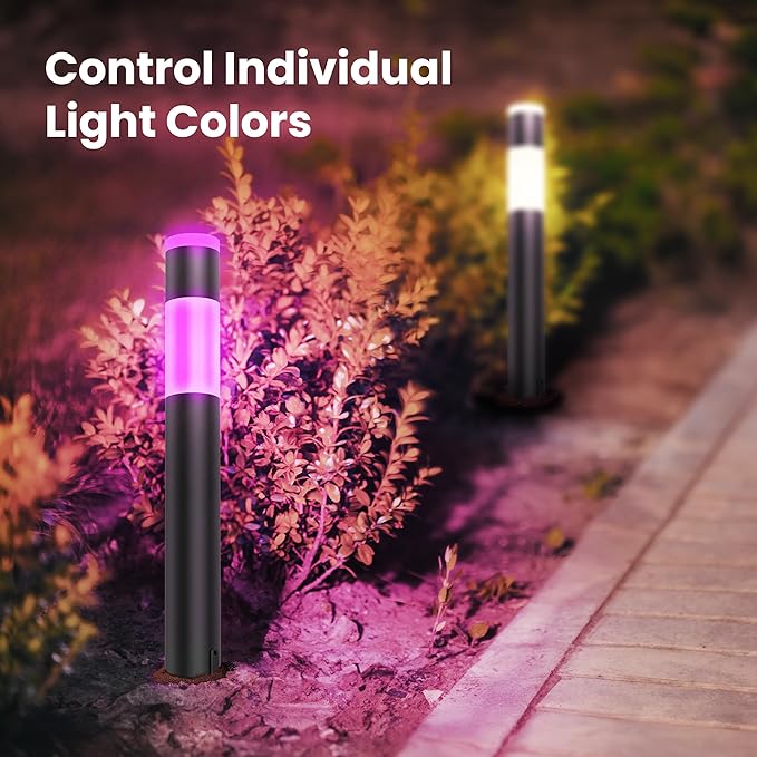 Feit Electric Smart Color Changing & Tunable White Outdoor Bollard Path Lights, 200 Lumens, Music Sync, Compatible with Alexa & Google Home, App & Remote Control, Path/RND/RGBW/AG/4, 4-Pack